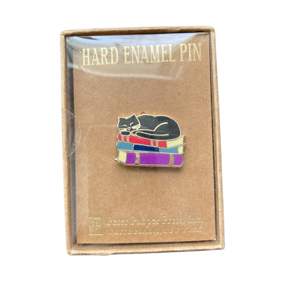 Cat with Books Hard Enamel Pin